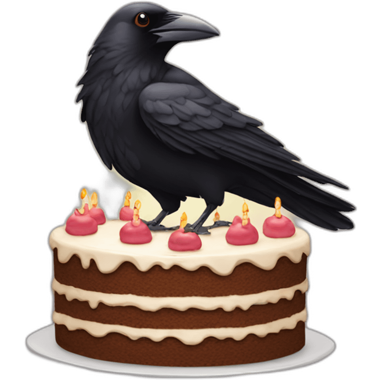 Crow with a Birthday cake emoji