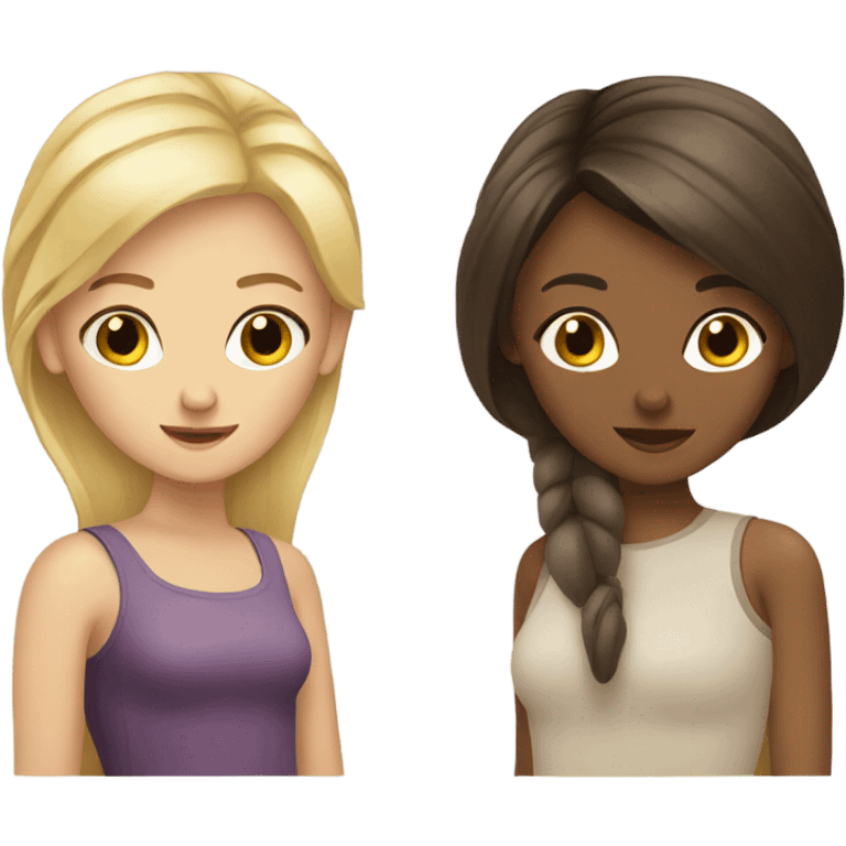 A blonde girl and brunette girl emoji