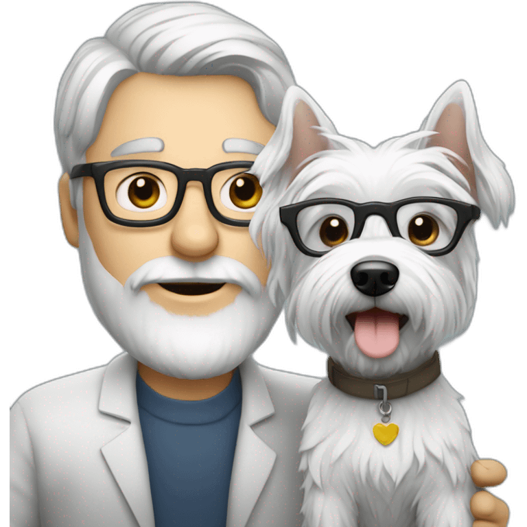 Gray hair man with glasses anda with westie dog girl emoji