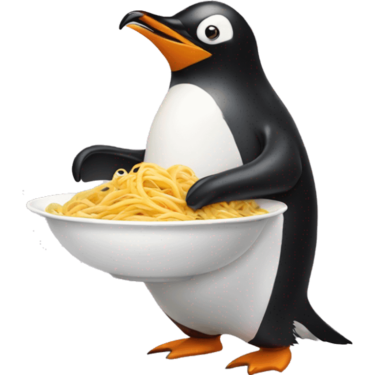 Penguin eating pasta emoji