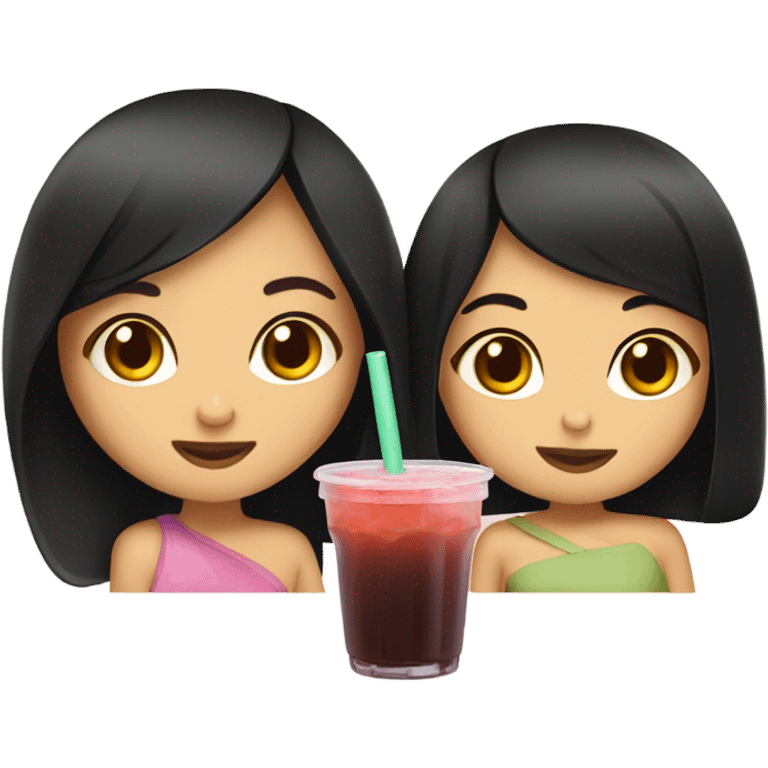 Two girls black hair sipping boba one asian one arab emoji