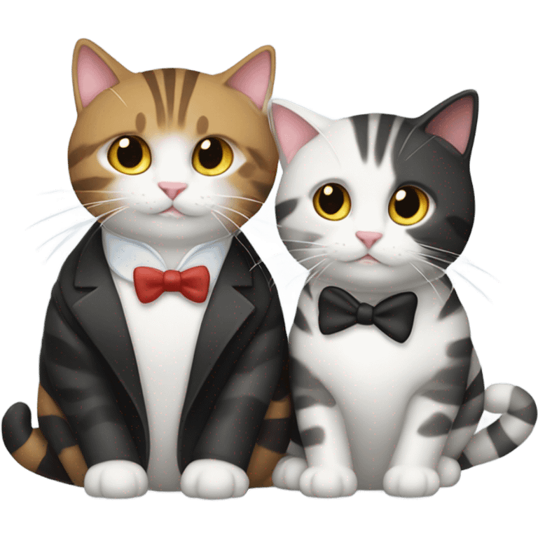 Tabby cat and tuxedo cat hugging emoji