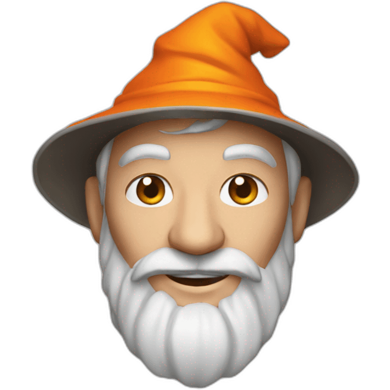 portrait smiling of a wizard style of Merlin, with orange cap emoji