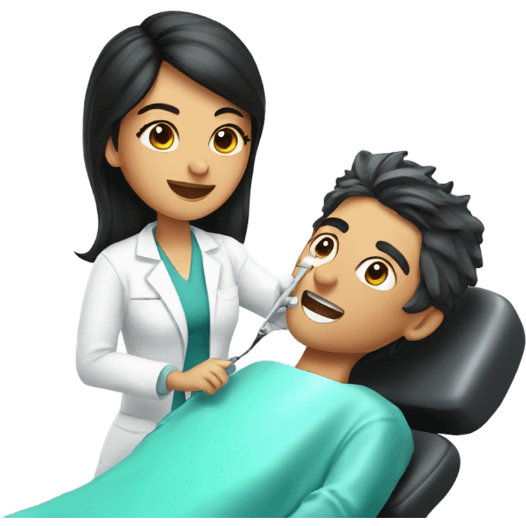 Olive skin black hair dentist working on patient on a dental chair  emoji