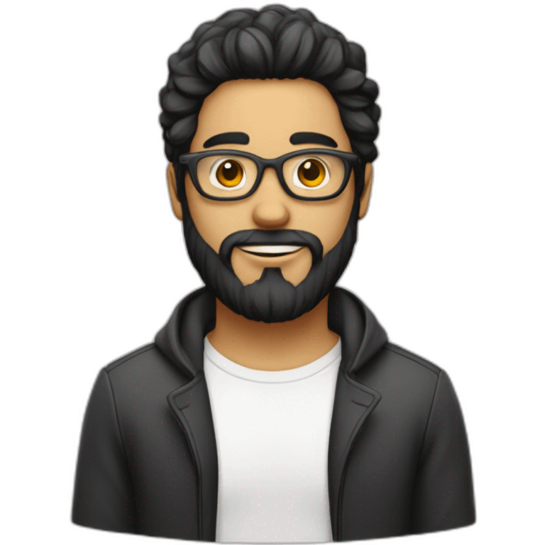 jeune homme blanc avec cheveux lisse long noir avec grosse barbe et lunette de soleil emoji