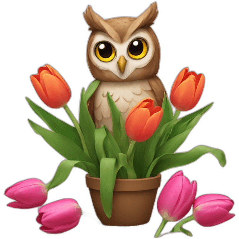 Owl and tulips emoji