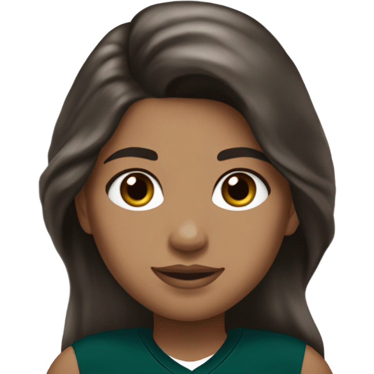 girl with brown hair, brown eyes, silver earrings, long hair. wearing Philidelphia Eagles gear emoji