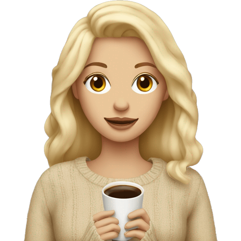 Blonde in a beige sweater and with coffee in her hands emoji