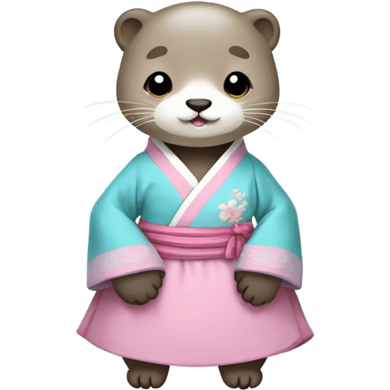 An otter wear pastel-colored traditional Korean hanbok emoji