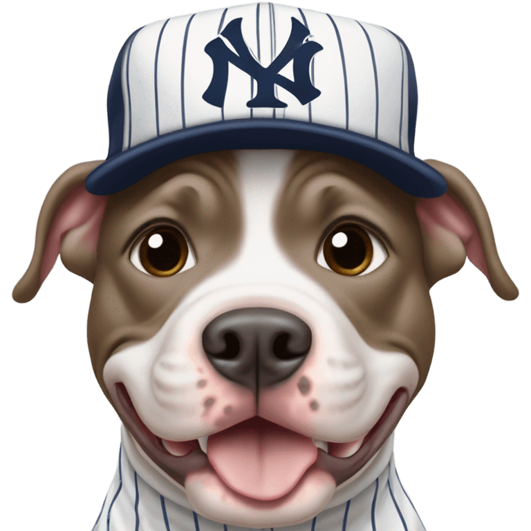 Pitbull smiling with a New York Yankees Jersey and cap on his head emoji