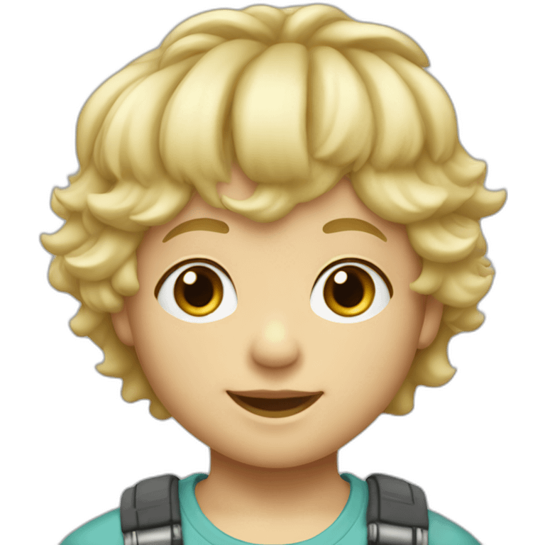 Toddler boy with short straight fringe and slightly blonde mullet hairstyle with ringlets emoji