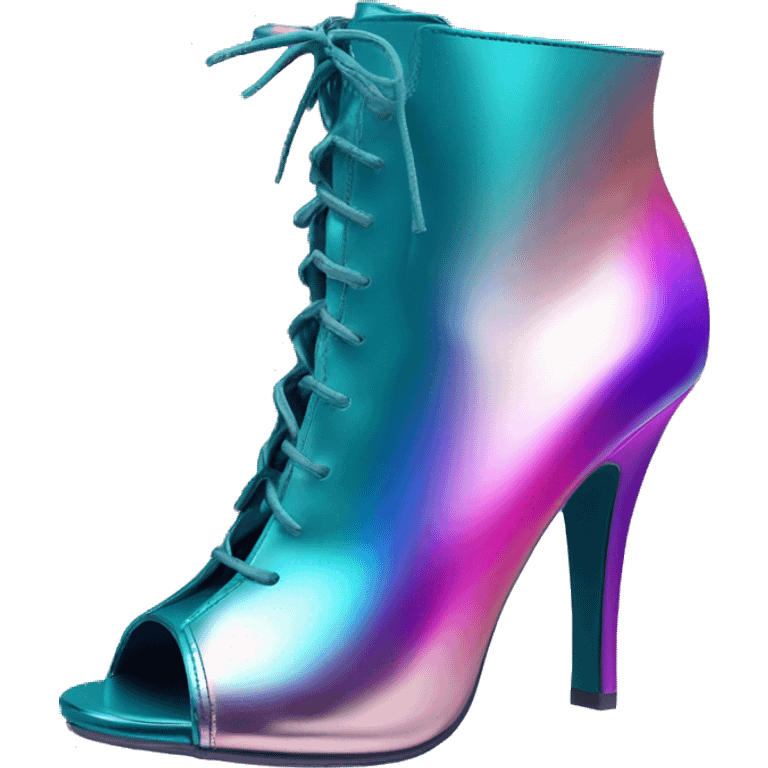 Realistic isolated pair of blue teal pink purple ombre metallic peep toe ankle bootie boots.  emoji