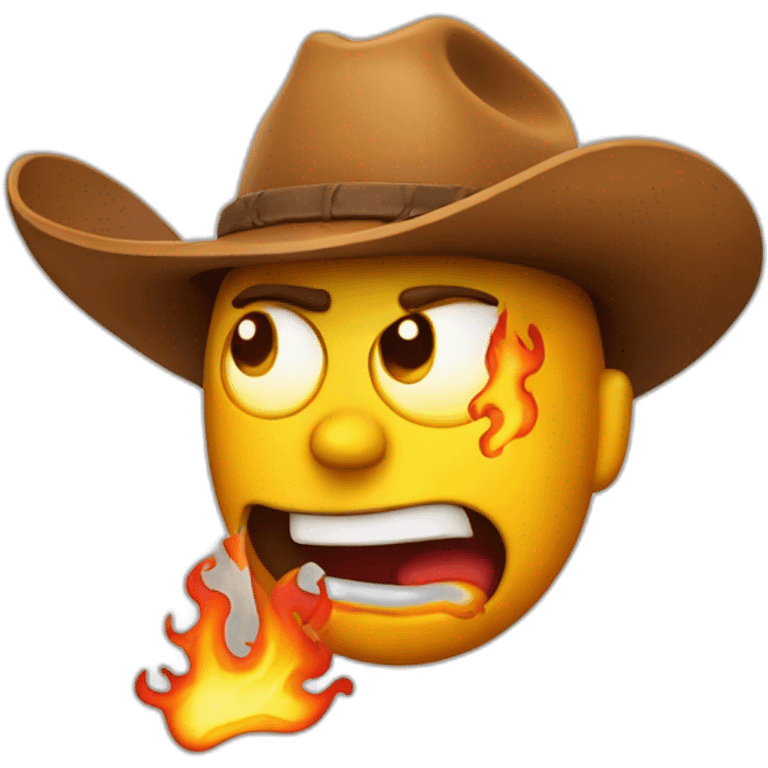 panicking emoji cowboy with flames everywhere emoji