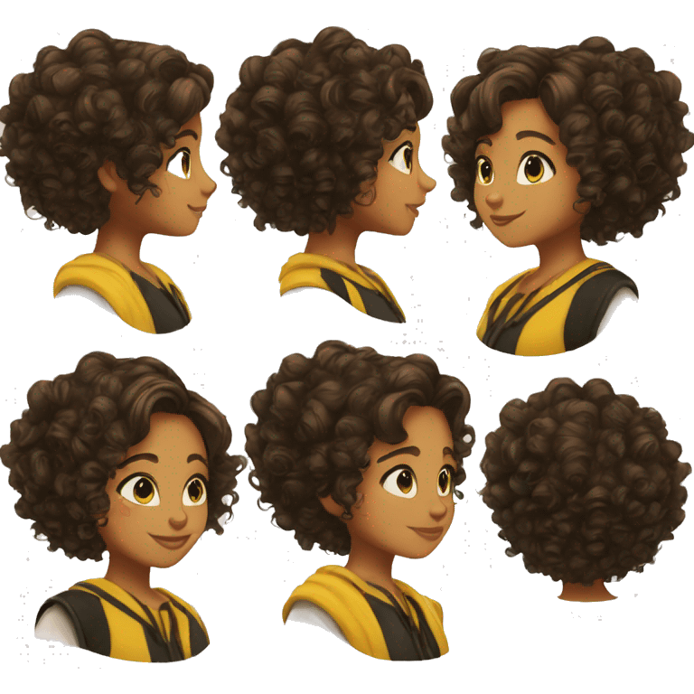 Hufflepuff girl brown curly short hair emoji