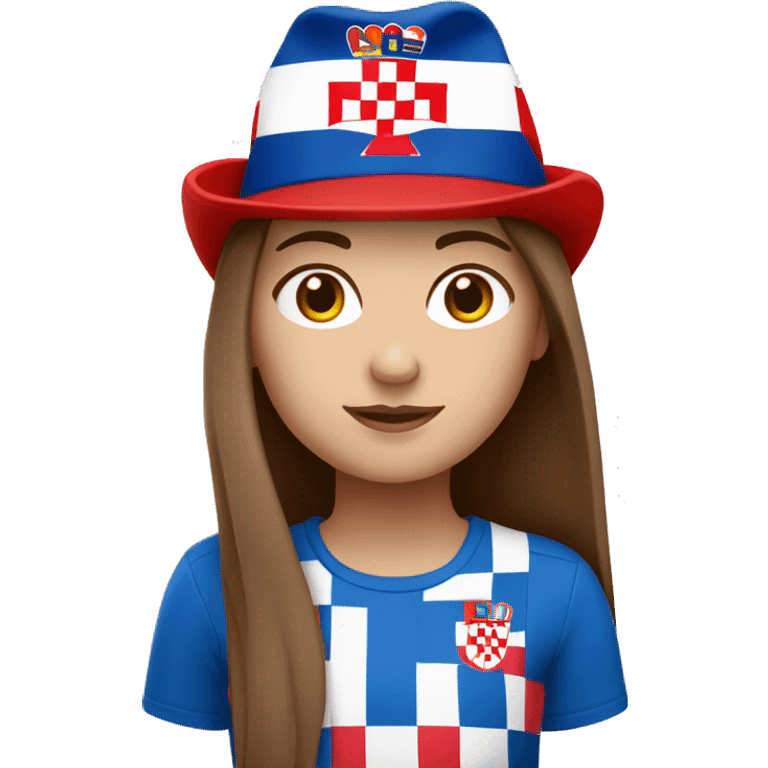 white girl with long brown hair and a croatia flag hat on her head emoji