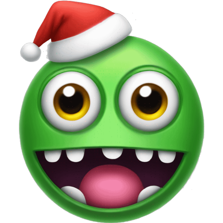 googly eyed monster with a santa hat emoji