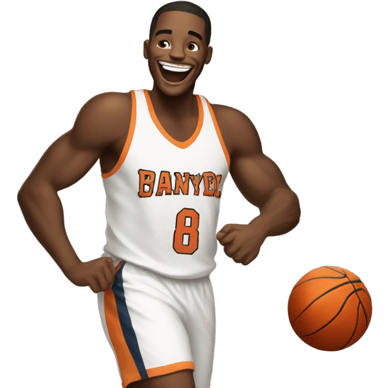 A laughing basketball player Black man with JAY on his jersey. emoji