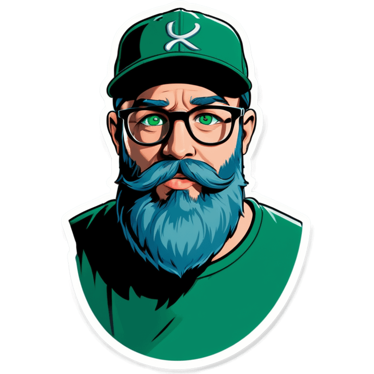 A bold man with a grey baseball cap, green eyes, big beard and glasses sending kiss emoji