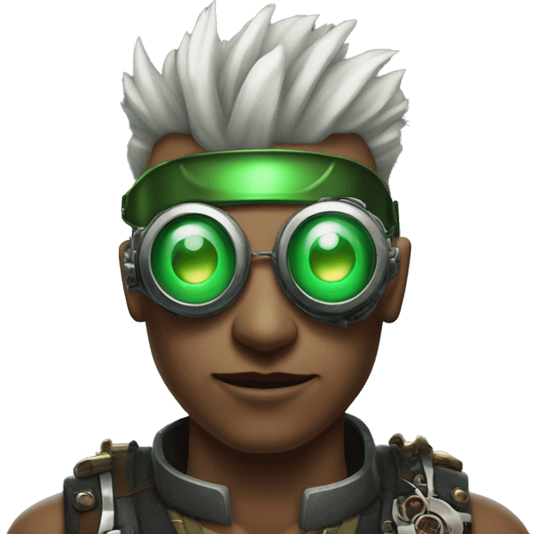 Male cyborg with thin red Mohawk and green steampunk goggles emoji