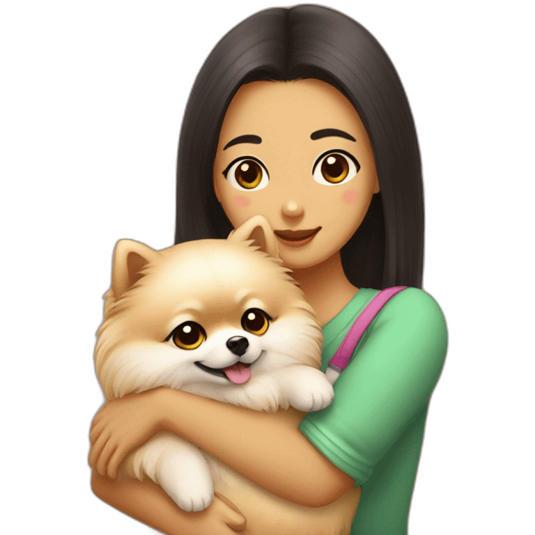 pomeranian hugging asian girl emoji