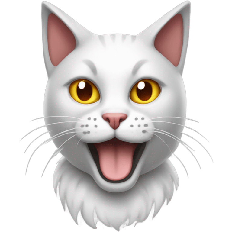 Grey and white cat with devil horns emoji