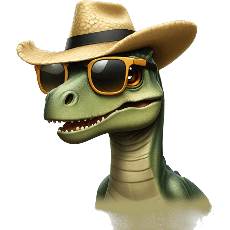 Dinosaurio con gafas y sombrero de pirata emoji