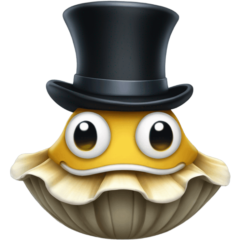 A clam wearing a top hat emoji