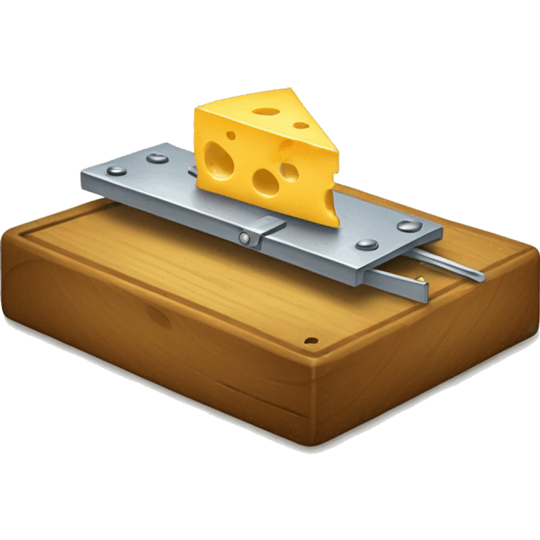 A mousetrap with a piece of cheese on it. The mousetrap should be classic wooden style, with the cheese placed on the trigger mechanism. The cheese should be a small, yellow wedge. emoji