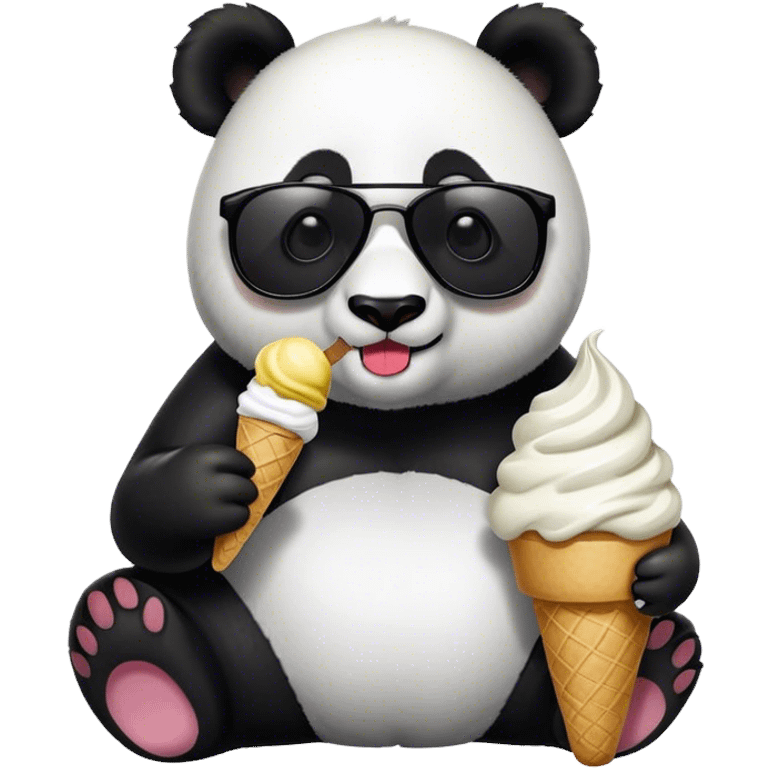 a panda eating ice creams and he is wearing sunglasses emoji