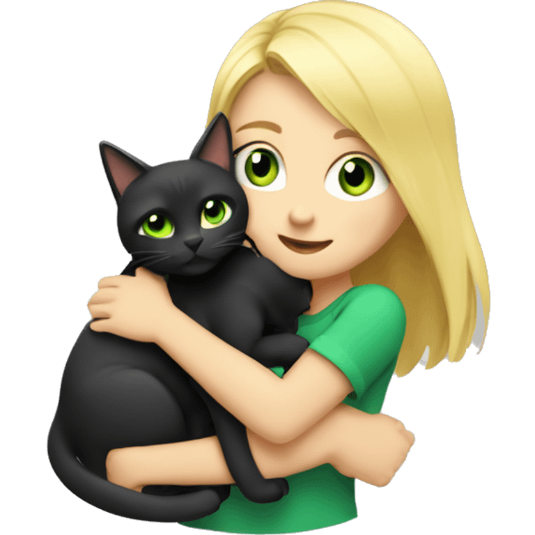 blonde with blue eyes girl hugs a black cat with green-yellow eyes blonde girl hugs a gray cat with green-yellow eyes emoji