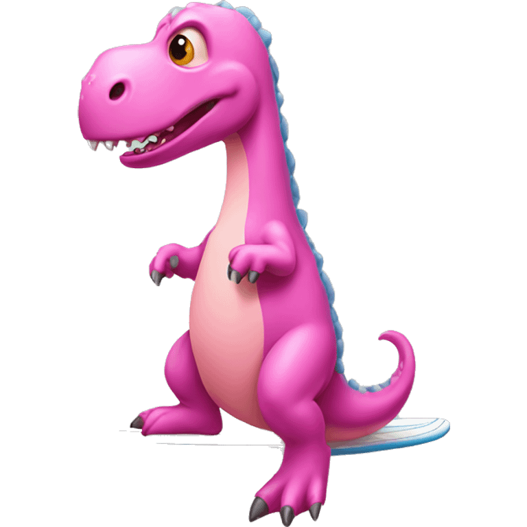 Pink dinosaur on surfboard emoji