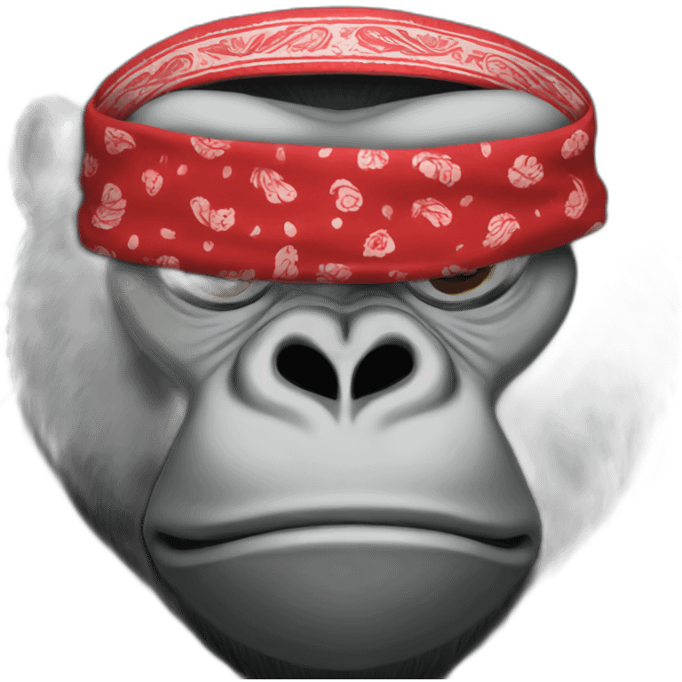 A gorilla wearing a Red bandanna with Paisley pattern around neck emoji