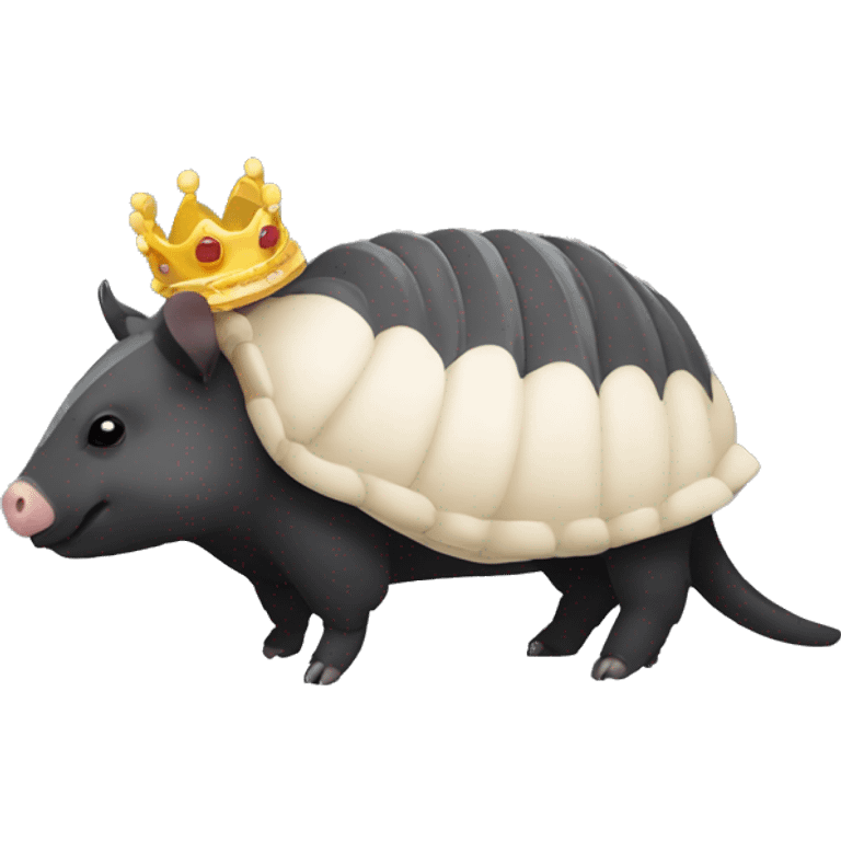 Solid black chubby round armadillo pig panda centipede armadillo wearing a crown emoji