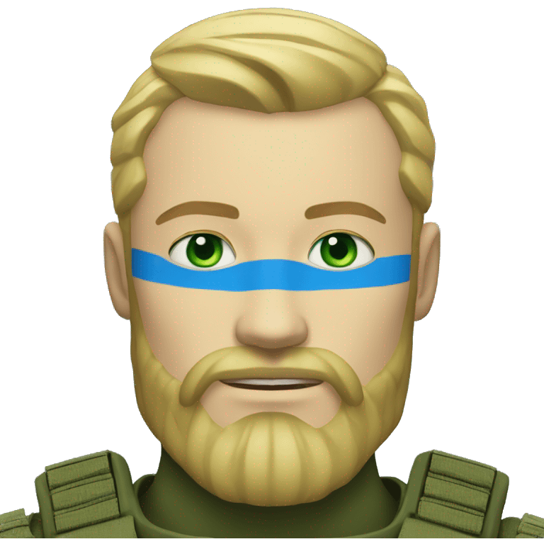 ukrainian military blonde man with a beard with green eyes with blue viking paint on the face  emoji