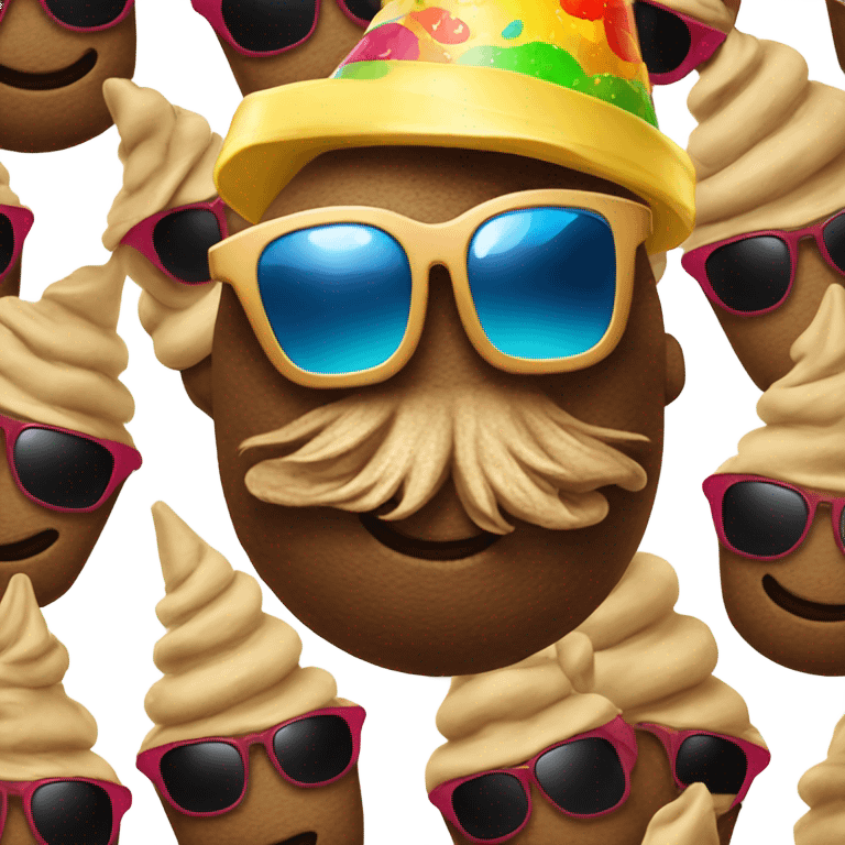 Poop with sunglasses and party hat emoji