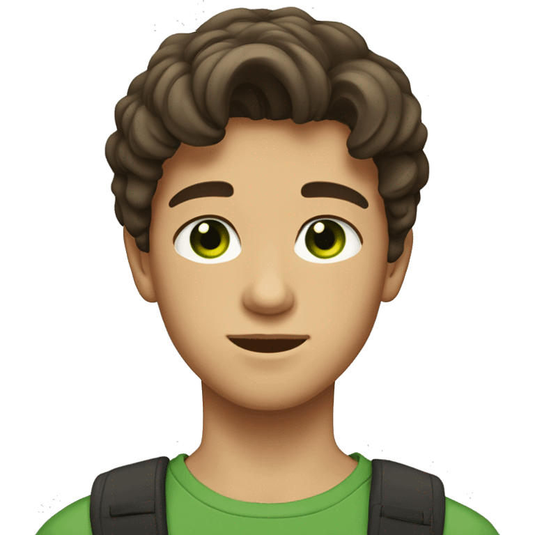 A teenage Polish boy with medium dark brown hair, tan skin, green eyes emoji