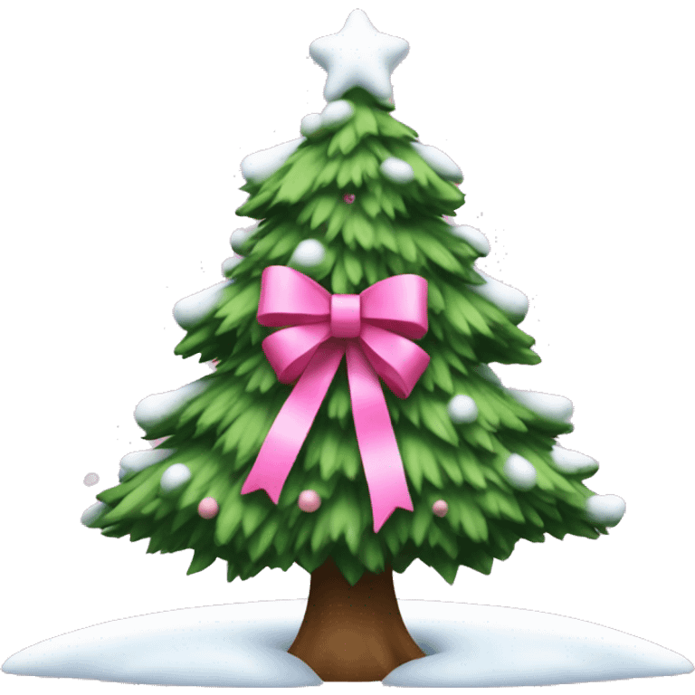 christmas tree with snow decorated with pink bows  emoji