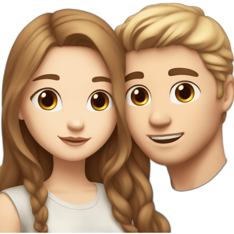 white skin girl with blue eyes and long light brown hair hugging white skin boyfriend with brown eyes and brown hair emoji