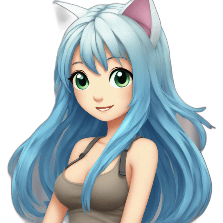 Anime hot catgirl rainbow hair blue eyes big b00bs emoji