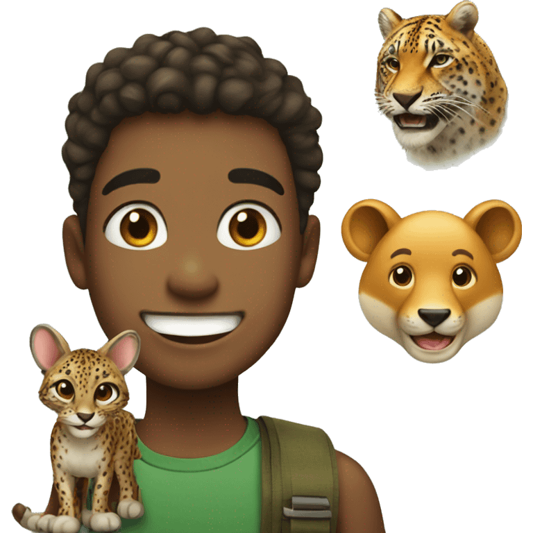 boy smiling with wild animal emoji