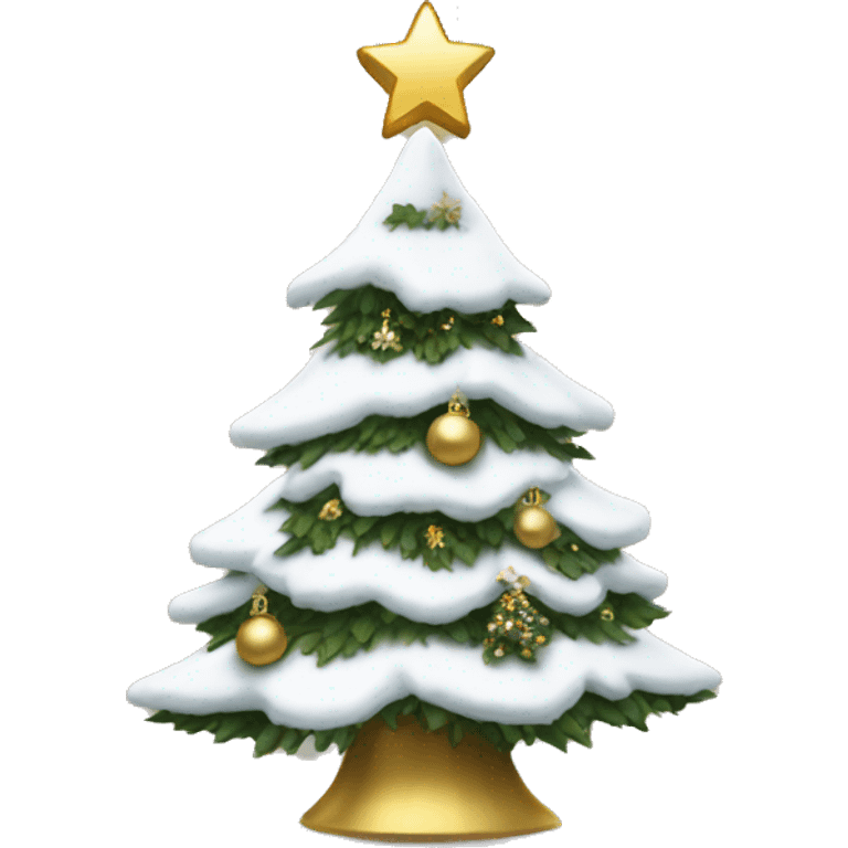 christmas tree with snow and white and gold decorations  emoji