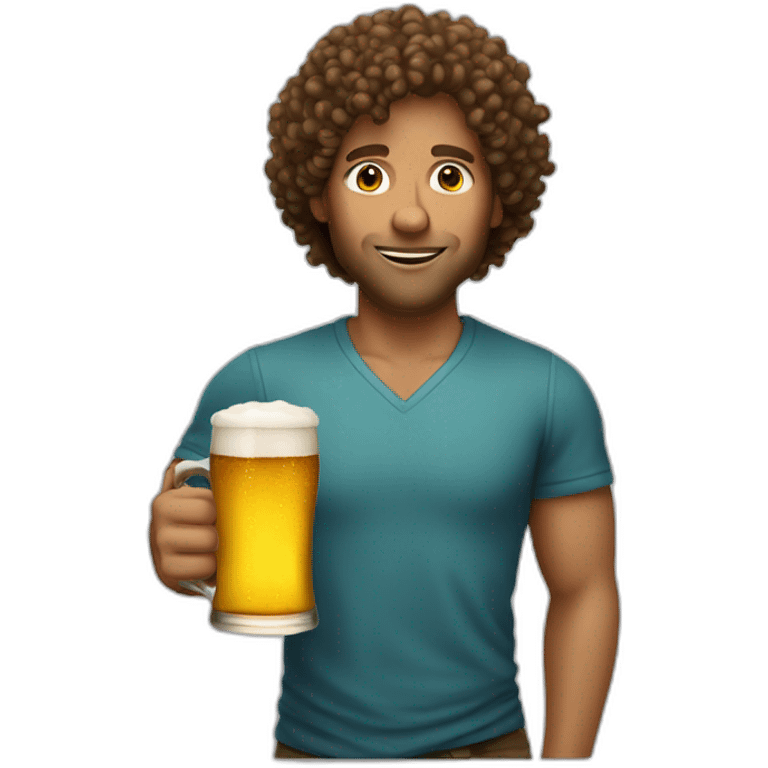 man lightly tanned skin curly hair drinking a large beer cup emoji