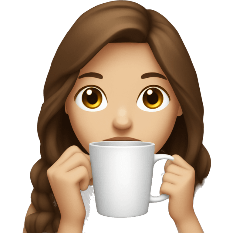 girl brown long hair white skin drinking coffee emoji