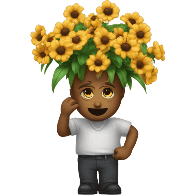emoji triste segurando um buque de flores com corações quebrados de cor pretos em volta emoji