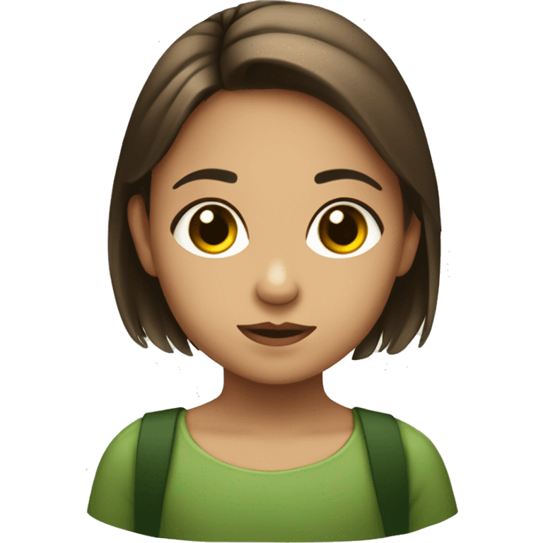 Niña con síndrome de down con coletas marrones ojos verdes   emoji