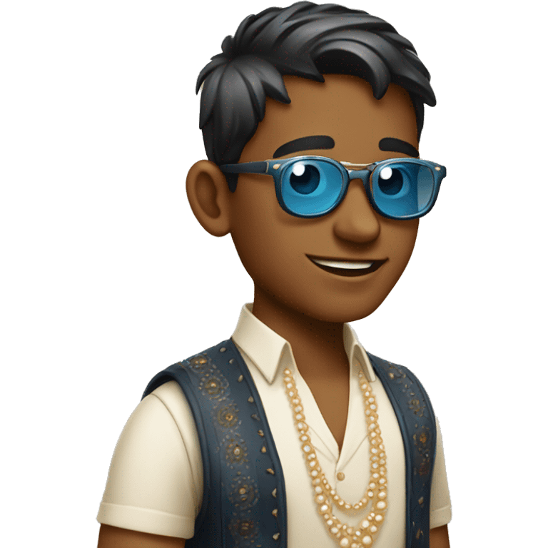 Bright Indian boy with eyesight sunglasses & right side ear pearl emoji  emoji