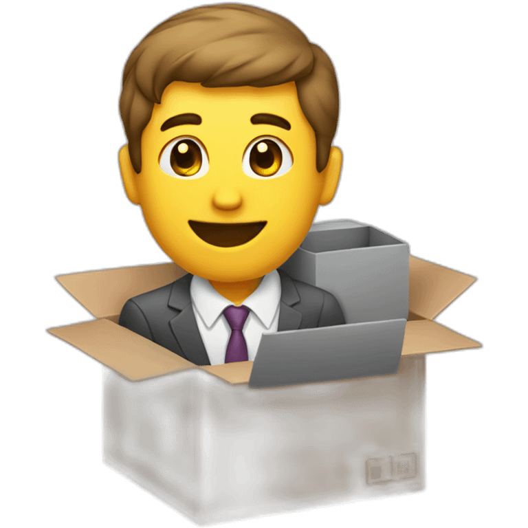 business man sticking out of box emoji