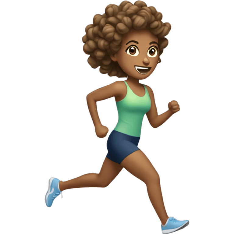 running woman, curls, tanned skin emoji