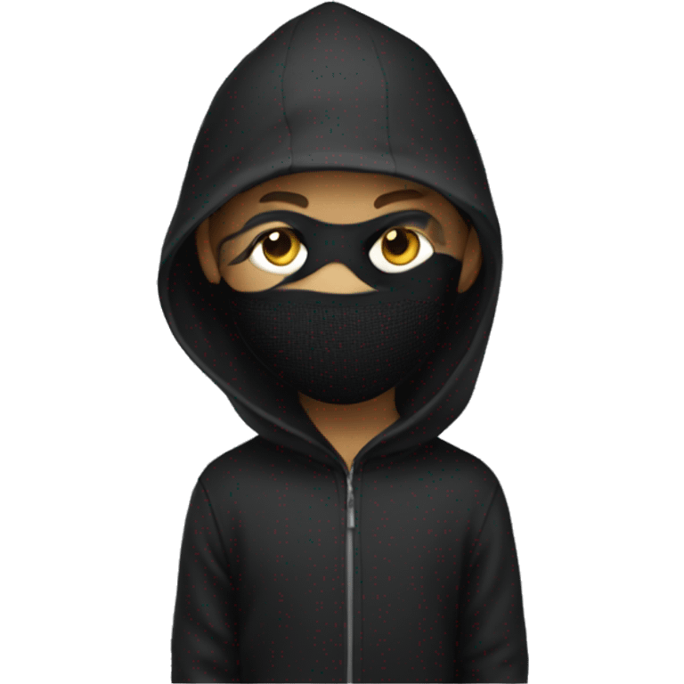 boy wearing a hacker mask and a black hoodie emoji