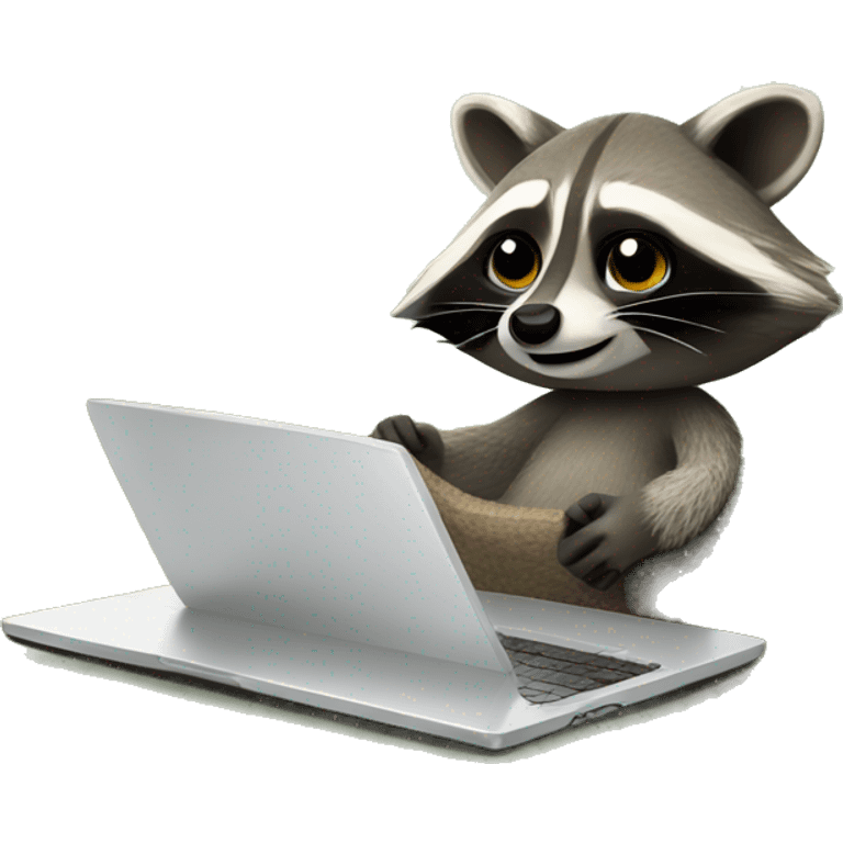 raccoon works on a laptop in a hammock emoji